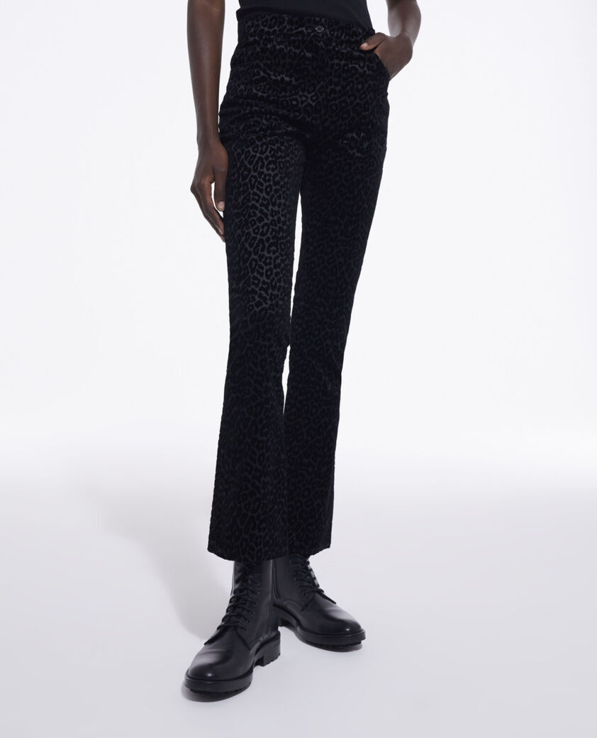 The Kooples WOMEN BLACK black velvet suit pants with leopard print