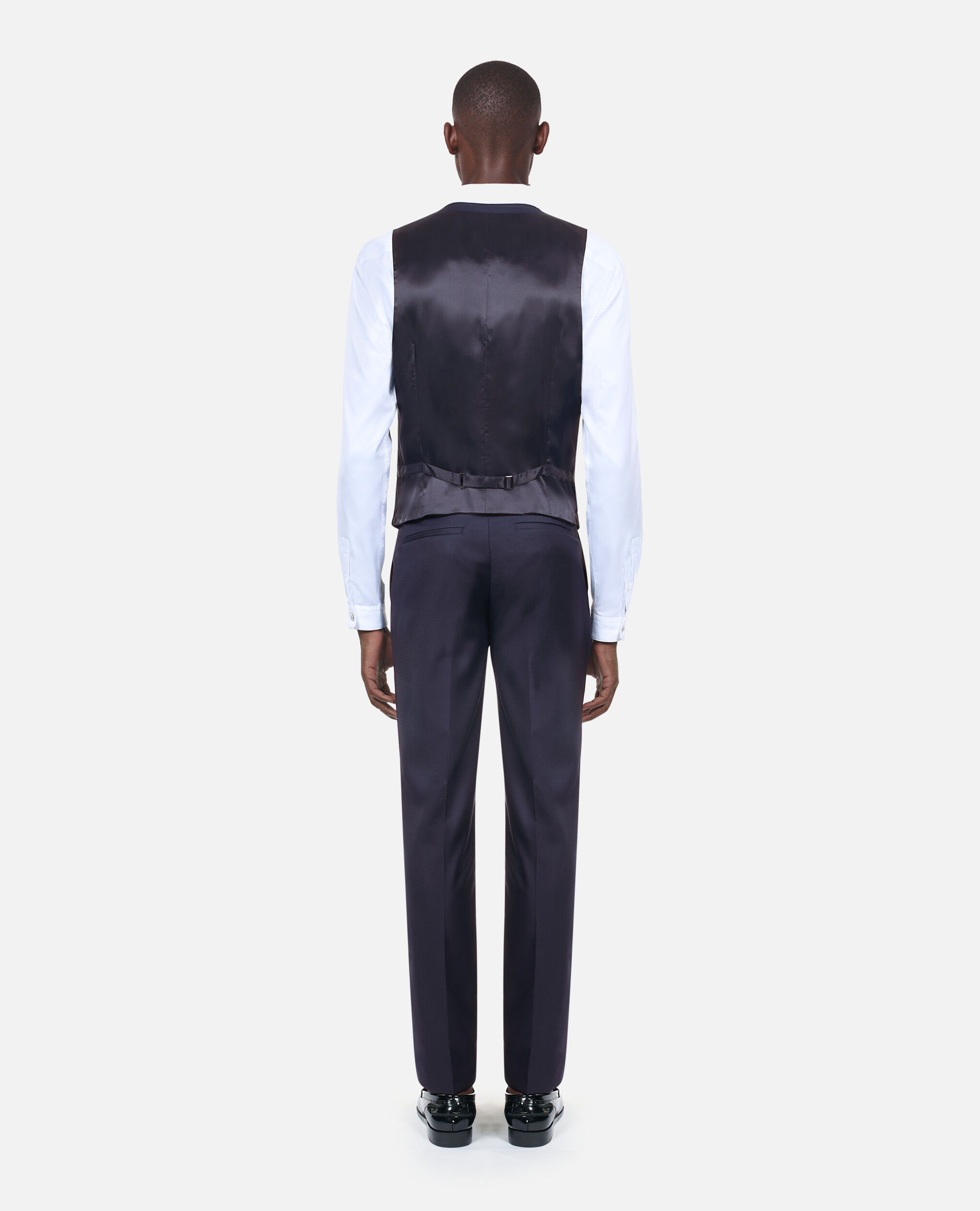 Navy blue wool fitted tuxedo waistcoat, NAVY, hi-res image number null