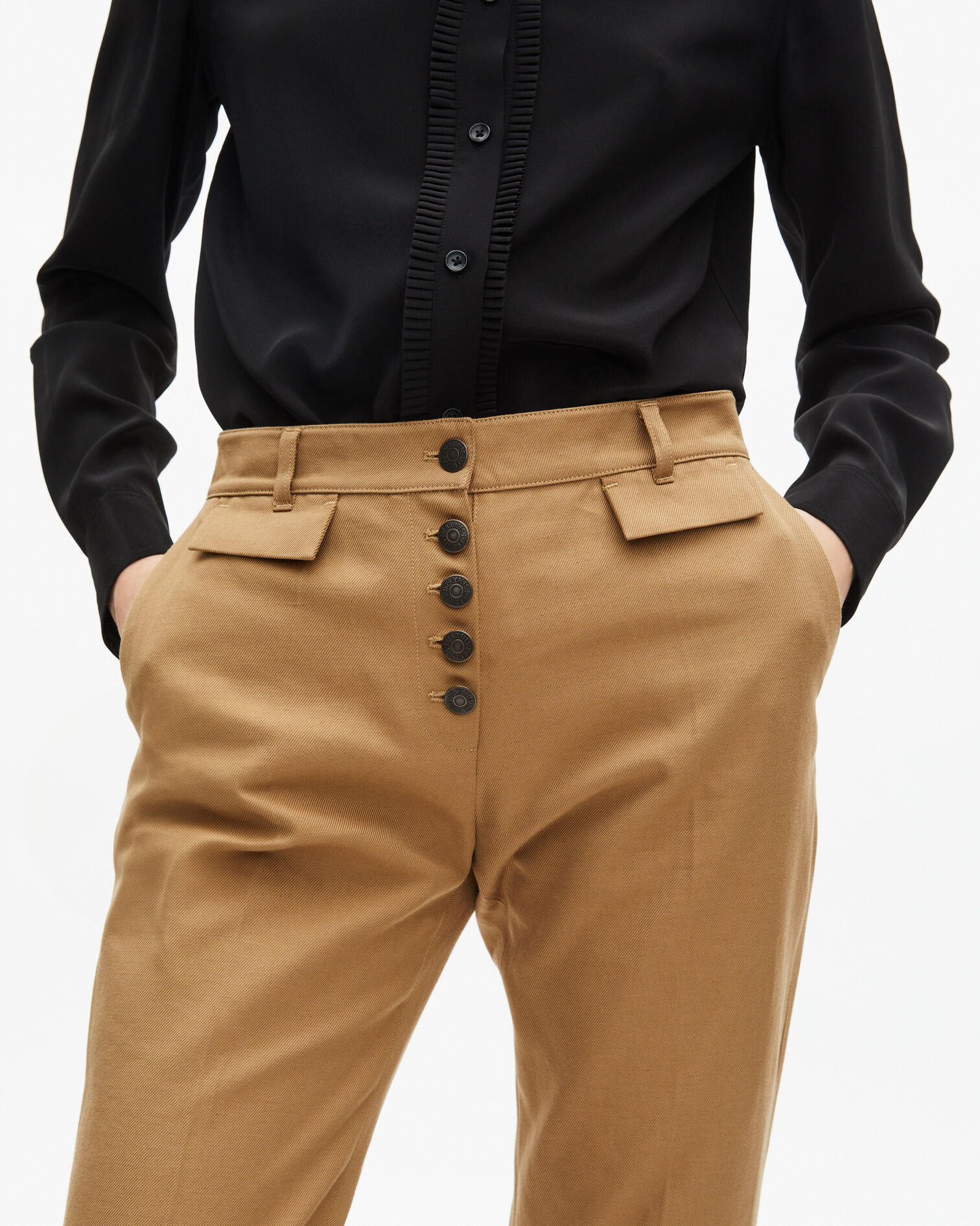 Flare pants in beige cotton and linen, BEIGE, hi-res image number null