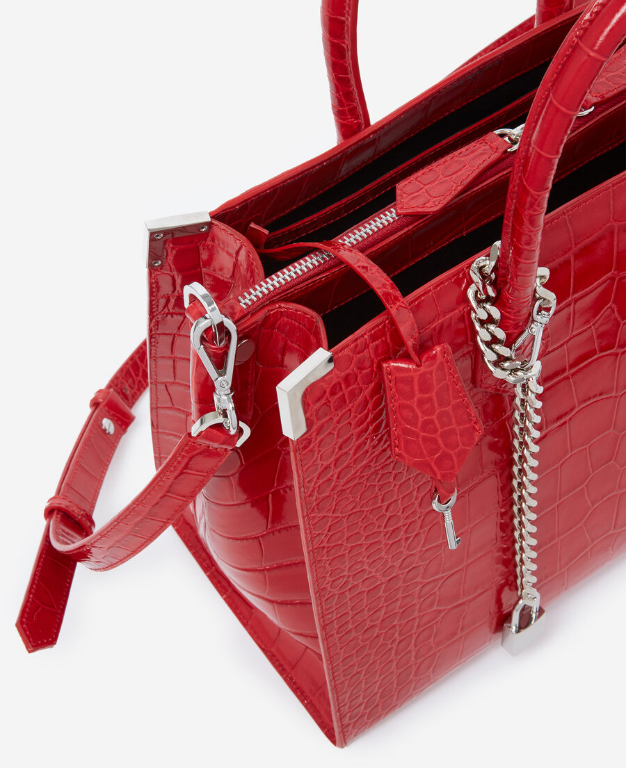 large red croco-print ming bag