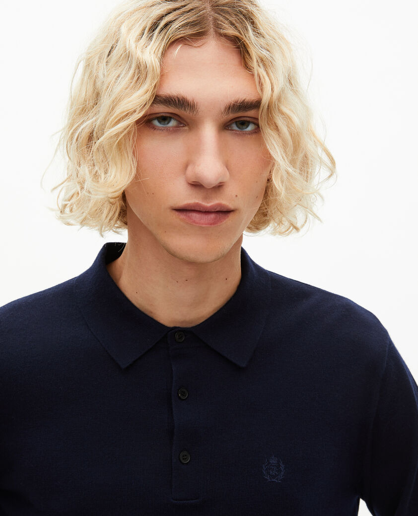 The Kooples HOMME NAVY pull col polo en laine m&eacute;rinos marine