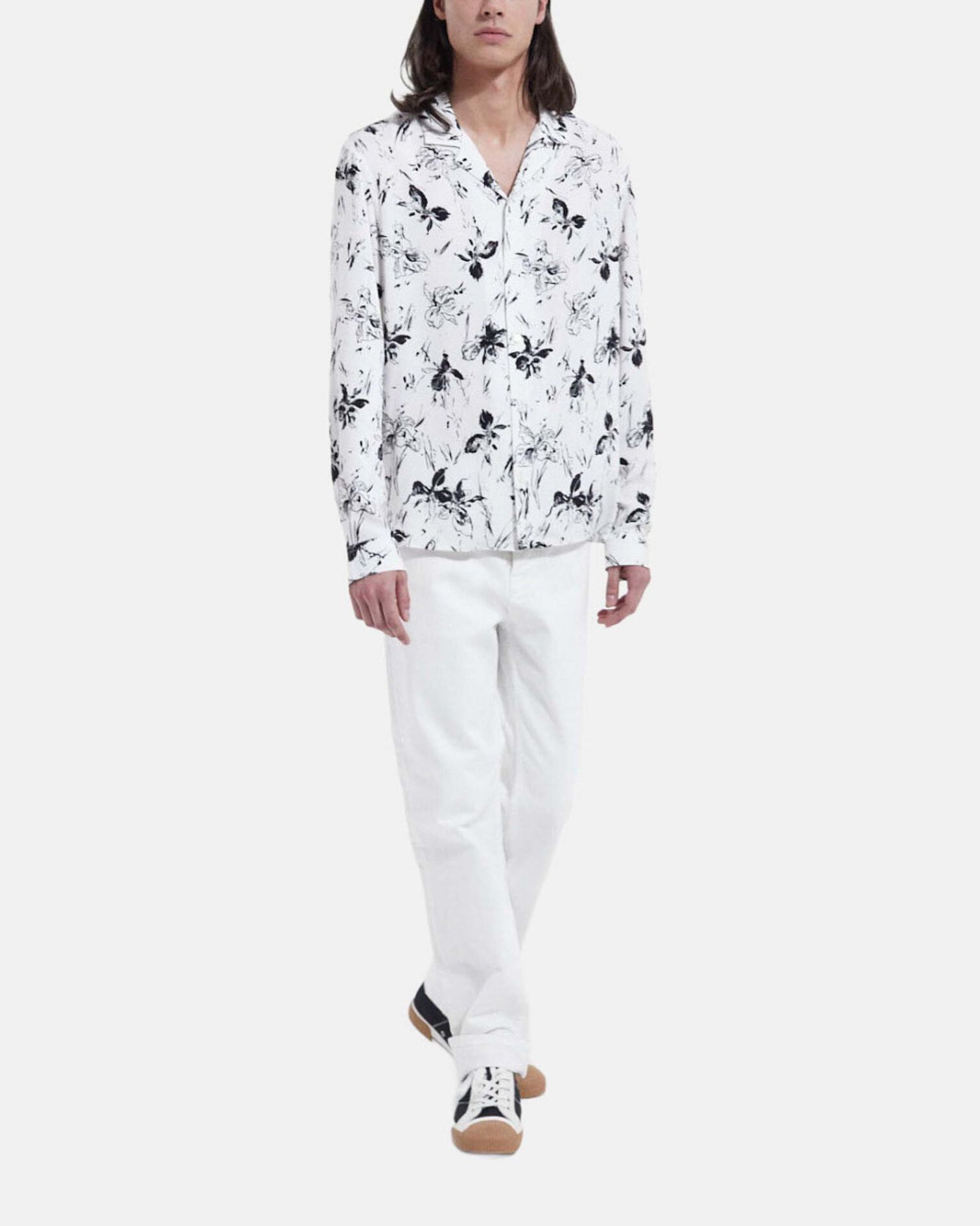 Men's white shirt with floral print, WHITE / BLACK, hi-res image number null