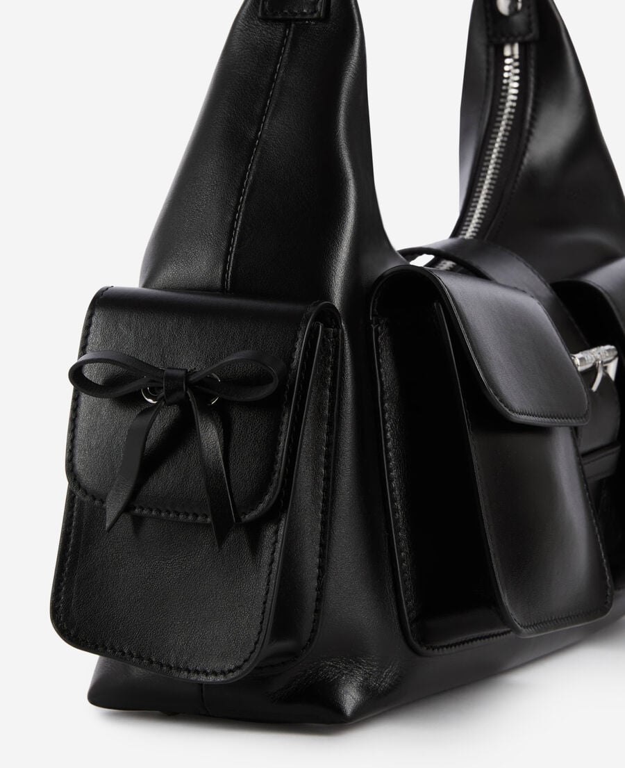 The Kooples F BLACK amelia bag with chain in black smooth leather