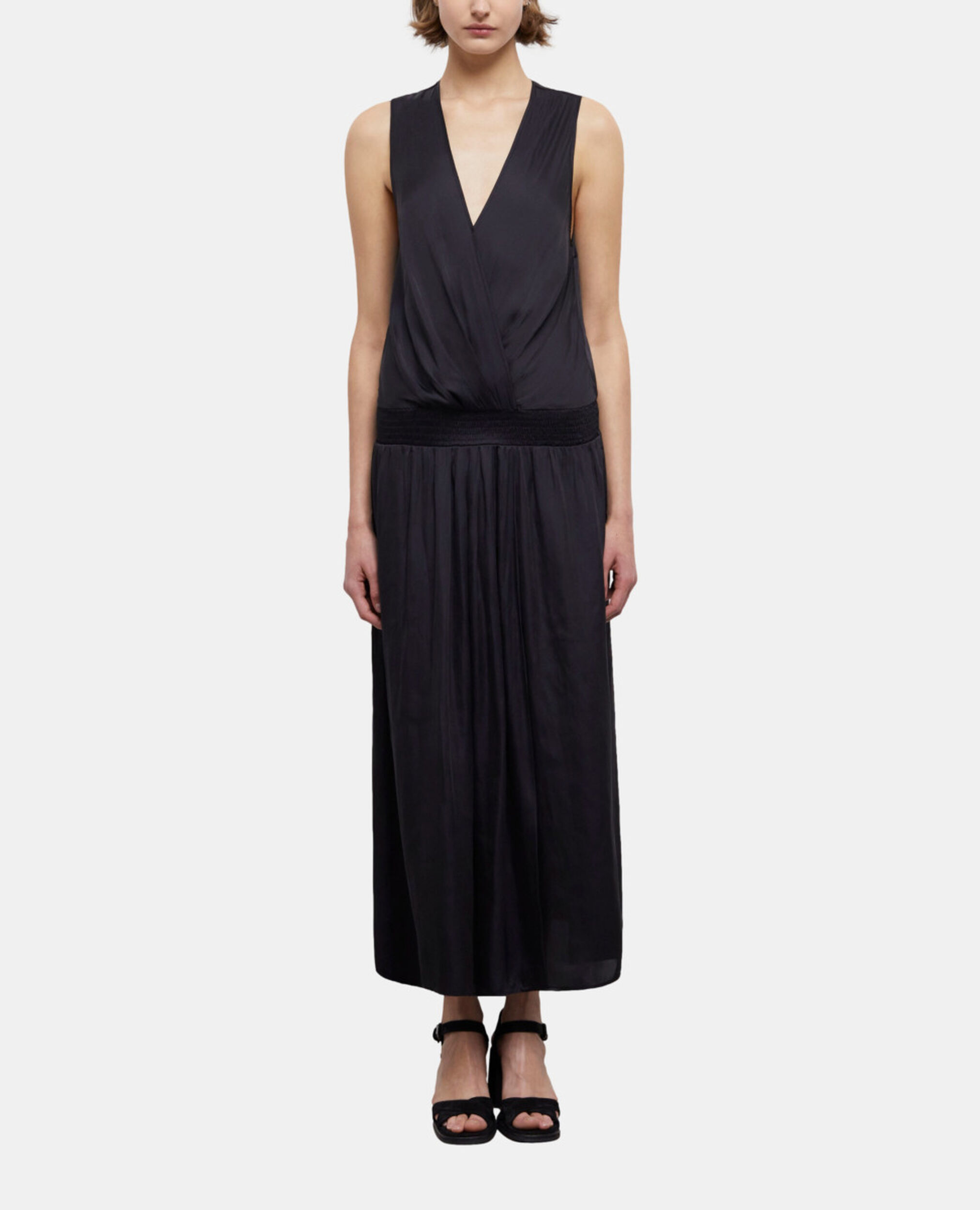Vestido largo negro satinado, BLACK, hi-res image number null