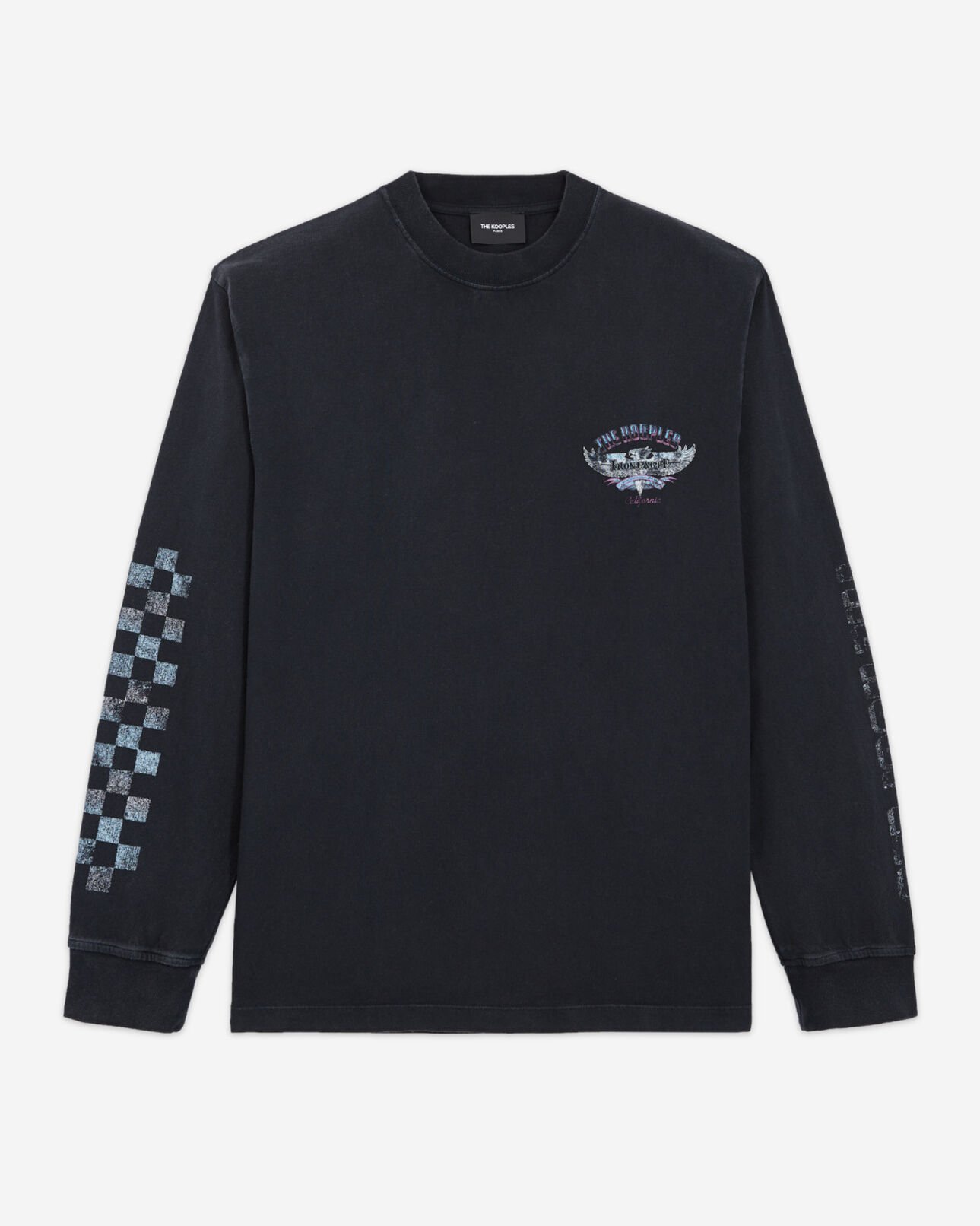 The Kooples HOMME BLACK WASHED t-shirt noir coton imprimé manches longues