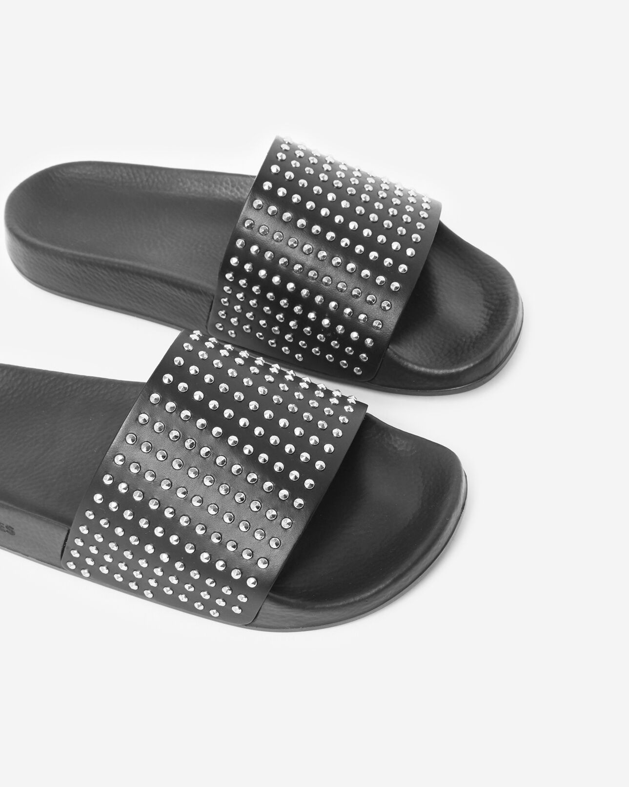 The Kooples FEMME BLACK sandales noires plates à studs