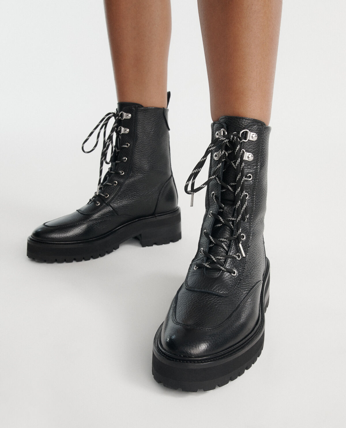 High black leather boots in ranger style The Kooples