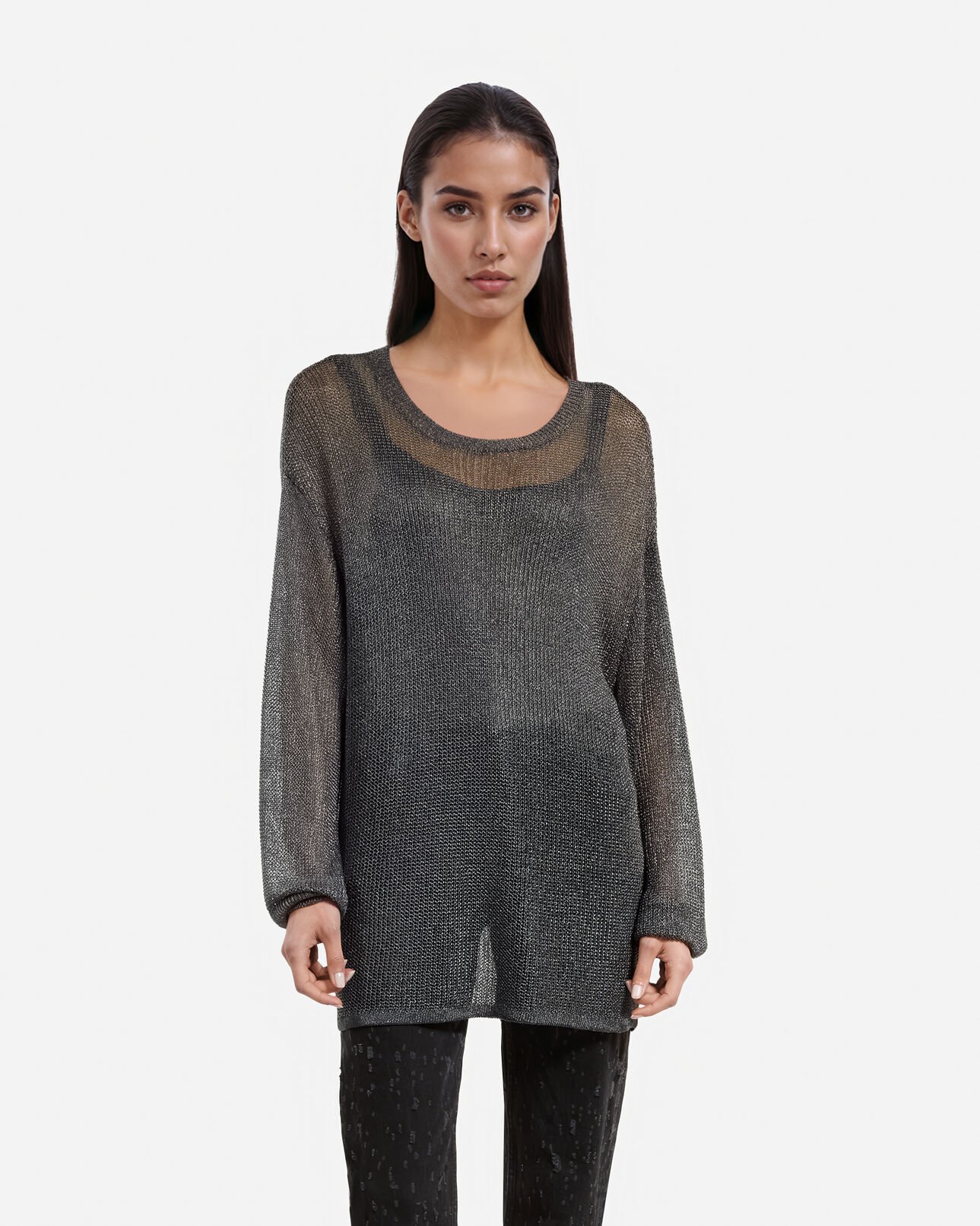 The Kooples FEMME GREY SILVER pull effet cotte de maille gris