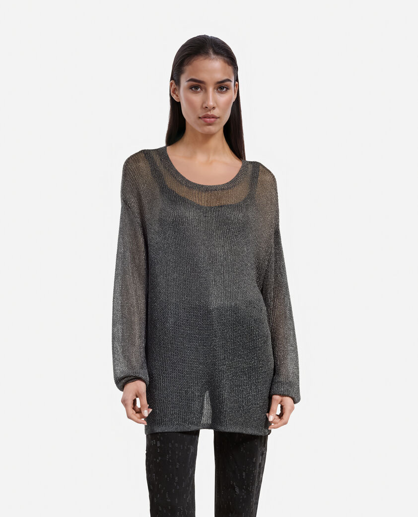 The Kooples DAMEN GREY SILVER grauer pullover mit kettenhemdeffekt