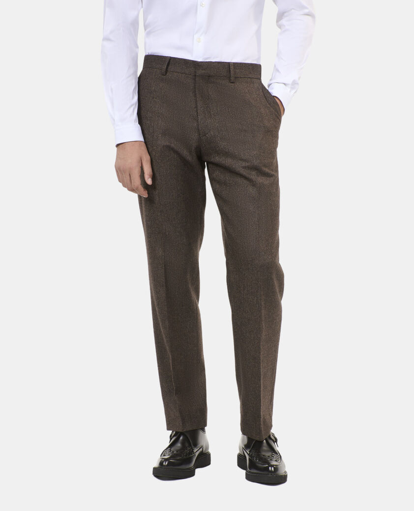 The Kooples HOMME BROWN pantalon de costume en laine m&eacute;lang&eacute;e marron