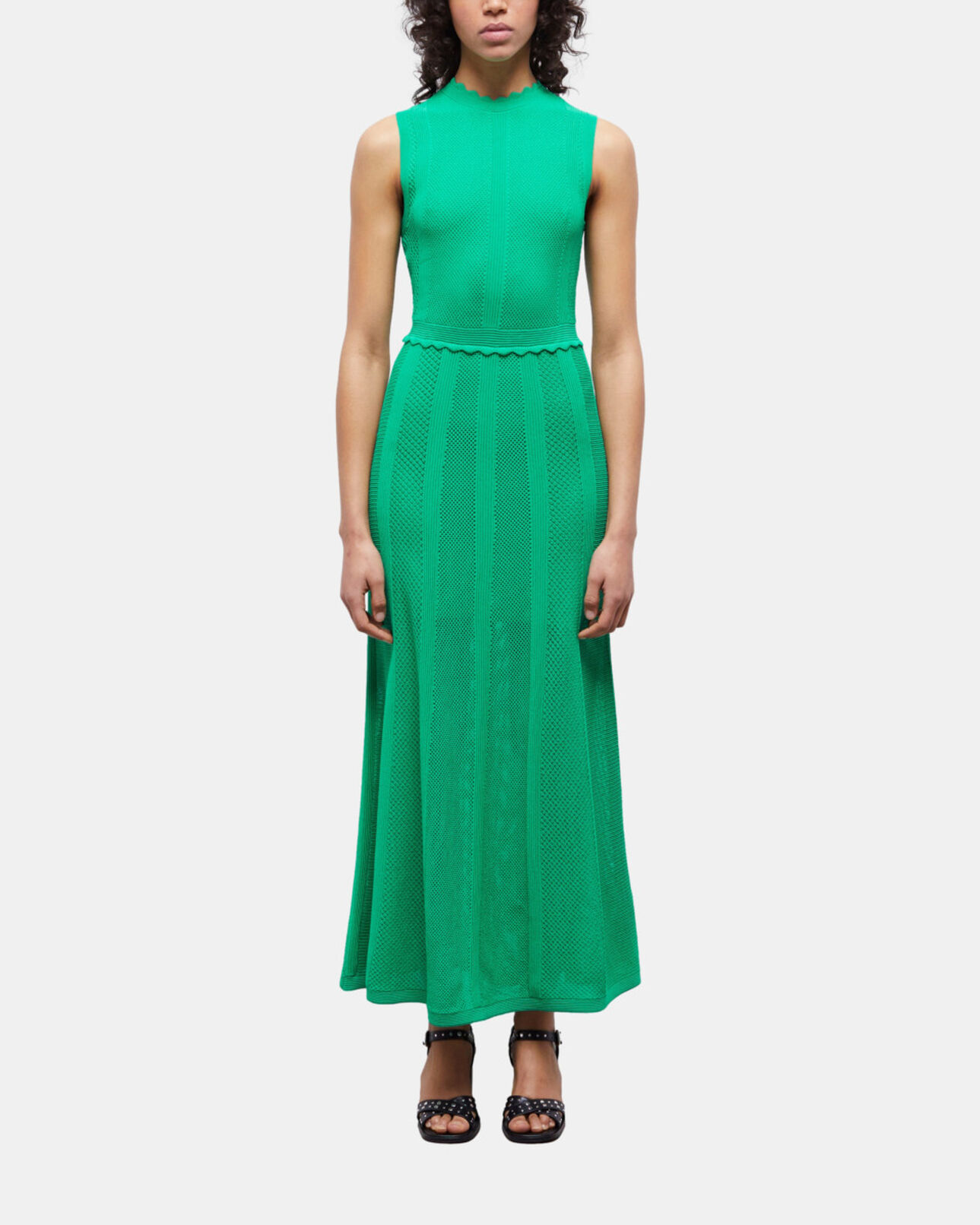 The Kooples DAMEN GREEN langes, grünes strickkleid mit ajour-details