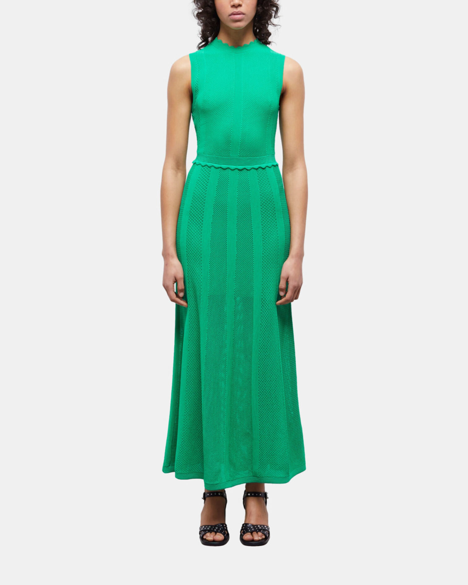 Langes, grünes Strickkleid mit Ajour-Details, GREEN, hi-res image number null