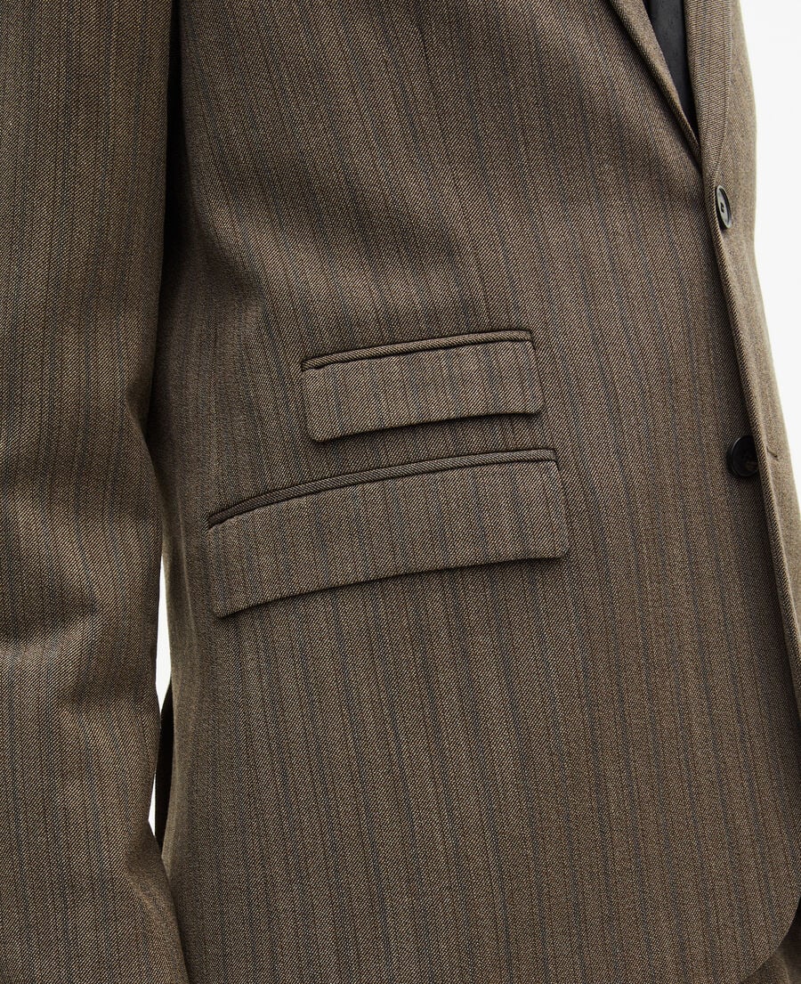 The Kooples MEN LIGHT BROWN brown pinstripe suit jacket
