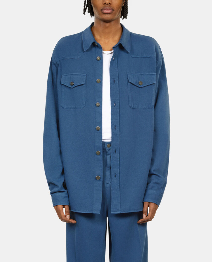 The Kooples HERREN MIDDLE NAVY blaues hemd aus leinen und baumwolle