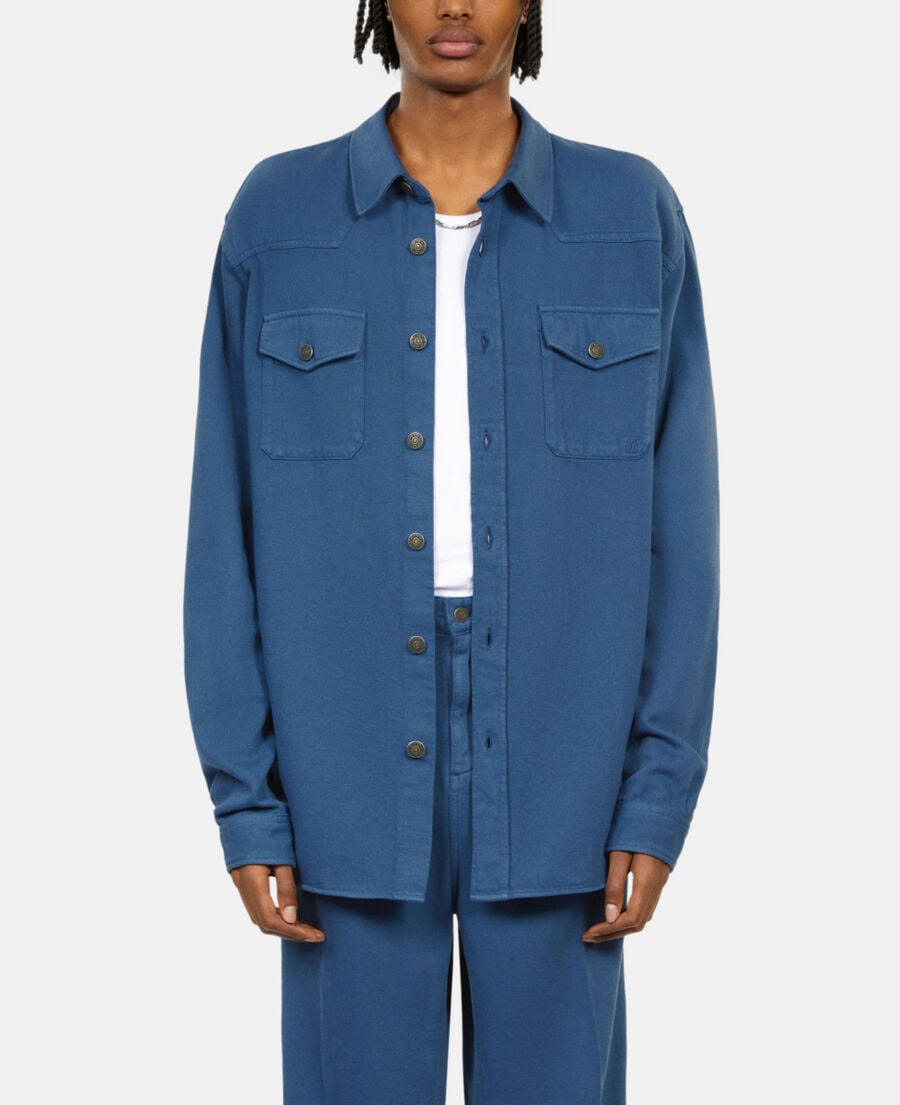 The Kooples HERREN MIDDLE NAVY blaues hemd aus leinen und baumwolle