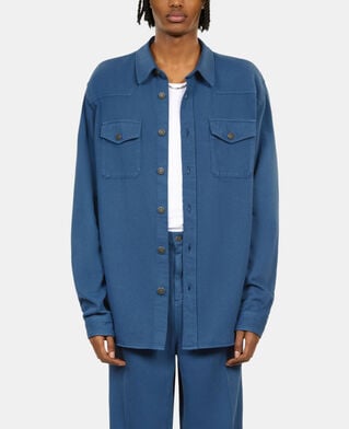 The Kooples HERREN MIDDLE NAVY blaues hemd aus leinen und baumwolle