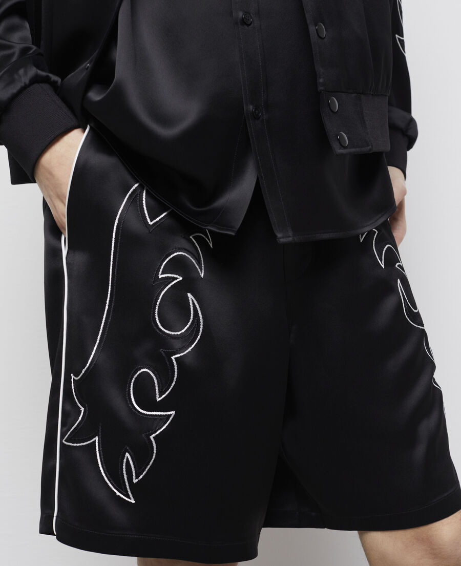 black shorts with western-style embroidery