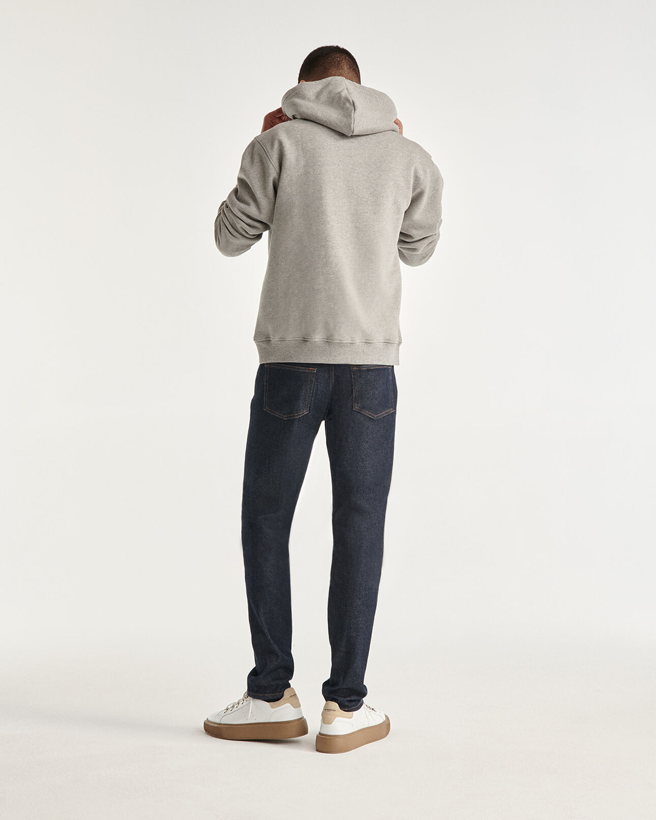 The Kooples HOMME GREY MELANGE sweat capuche coton gris à logo argenté