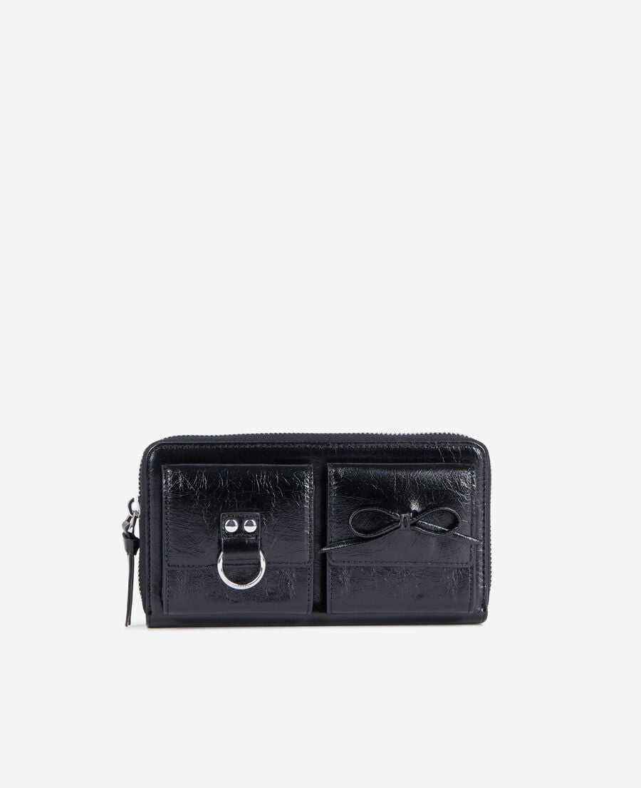 The Kooples FEMME BLACK portefeuille amelia en cuir craquelé noir