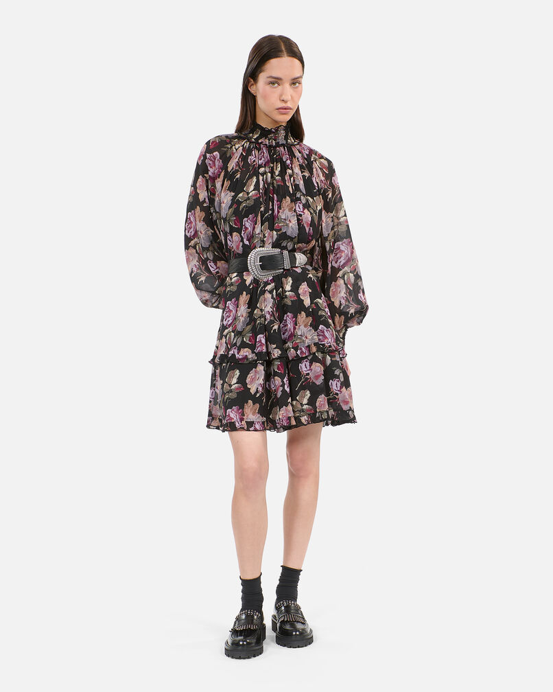 The Kooples FEMME BLACK / PURPLE robe courte imprimé fleuri