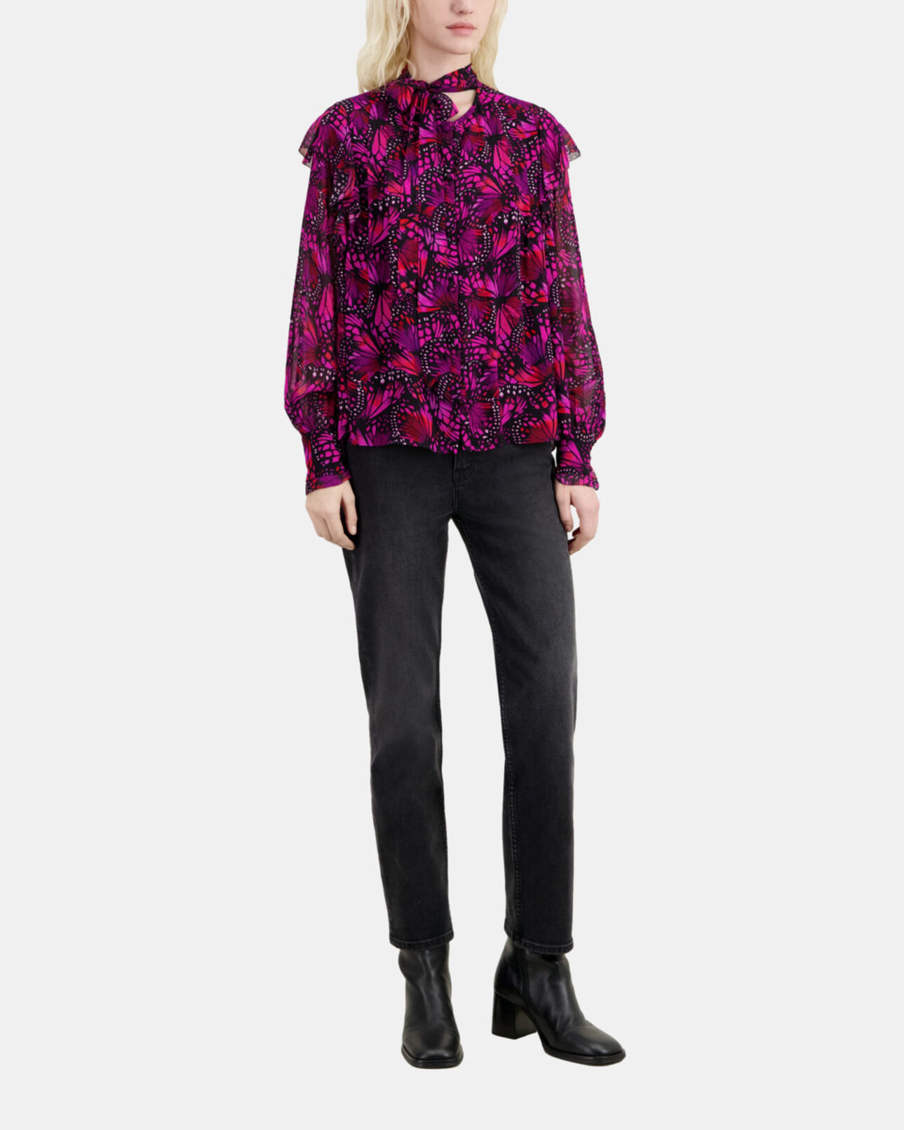The Kooples WOMEN PINK printed top with ruffles