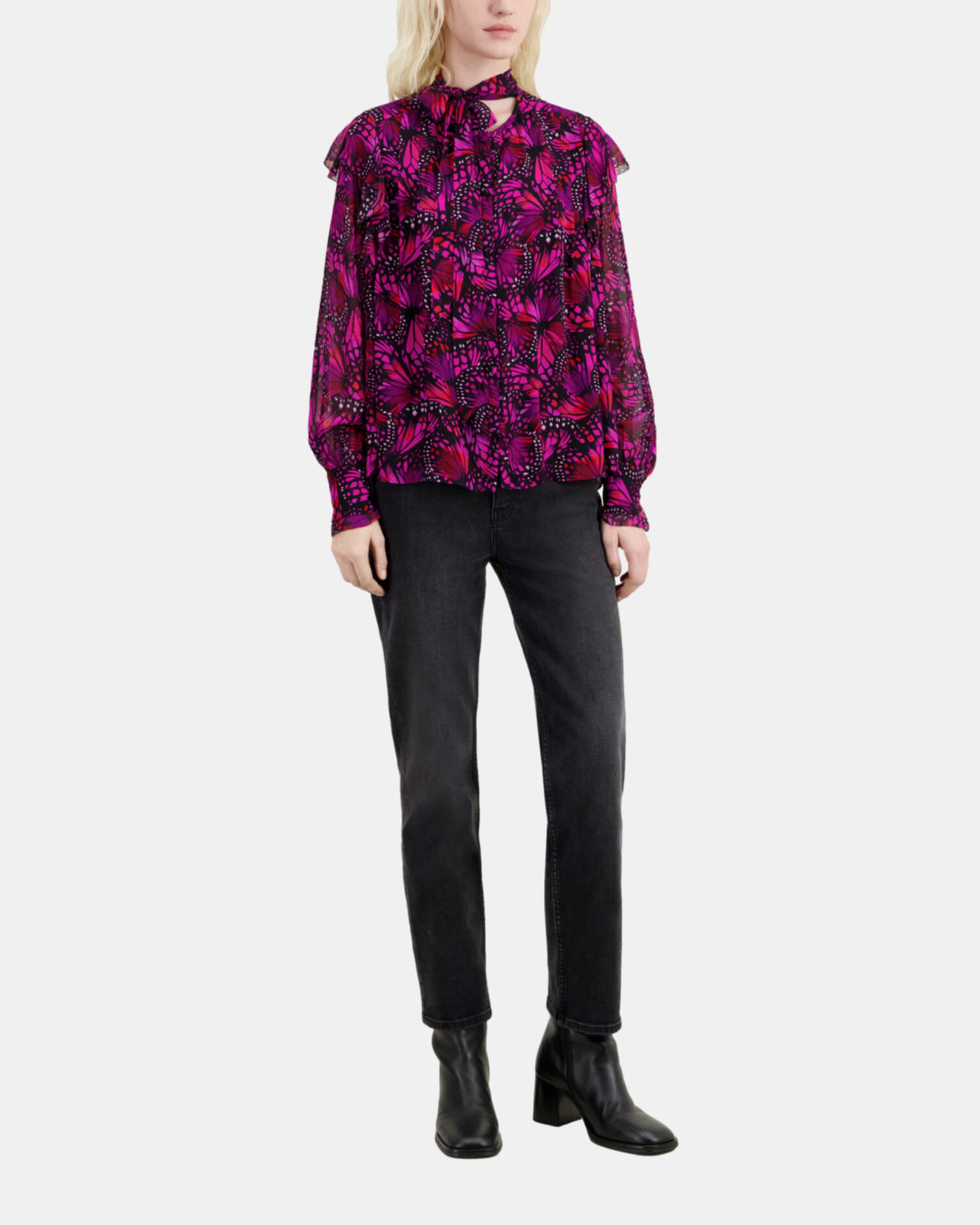 Printed top with ruffles, PINK, hi-res image number null