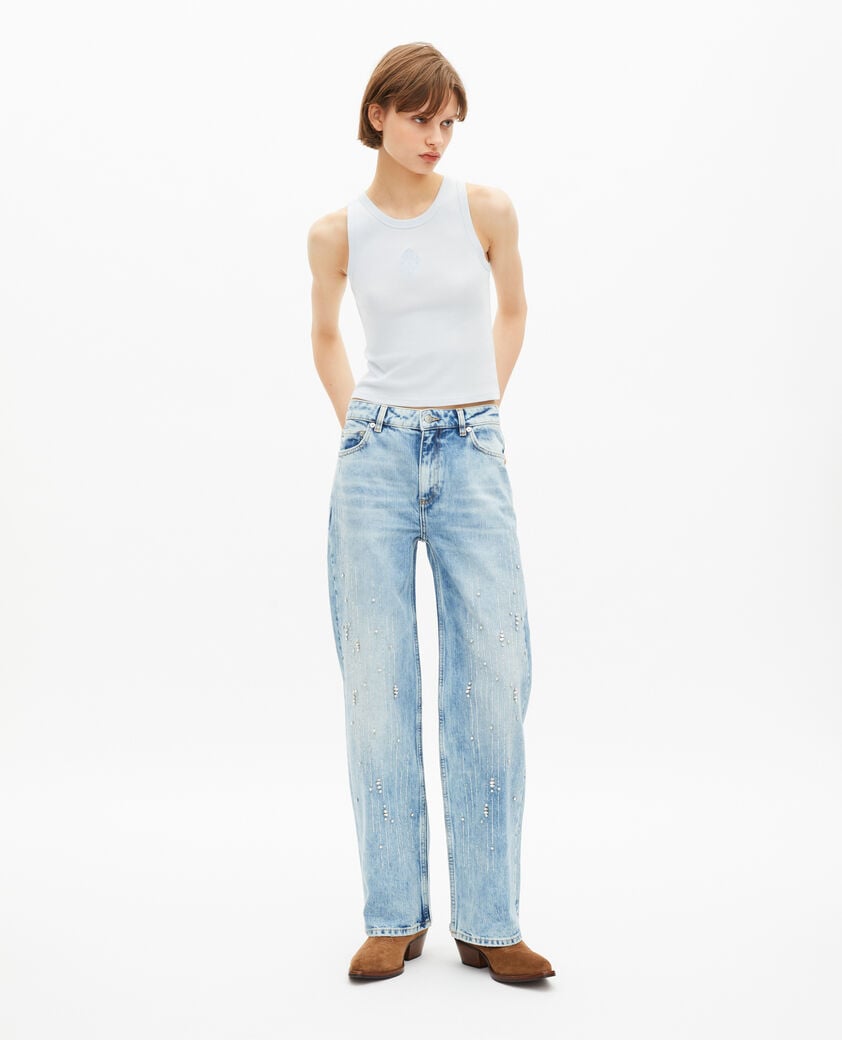 The Kooples WOMEN LIGHT BLUE tank top with light blue coat of arms