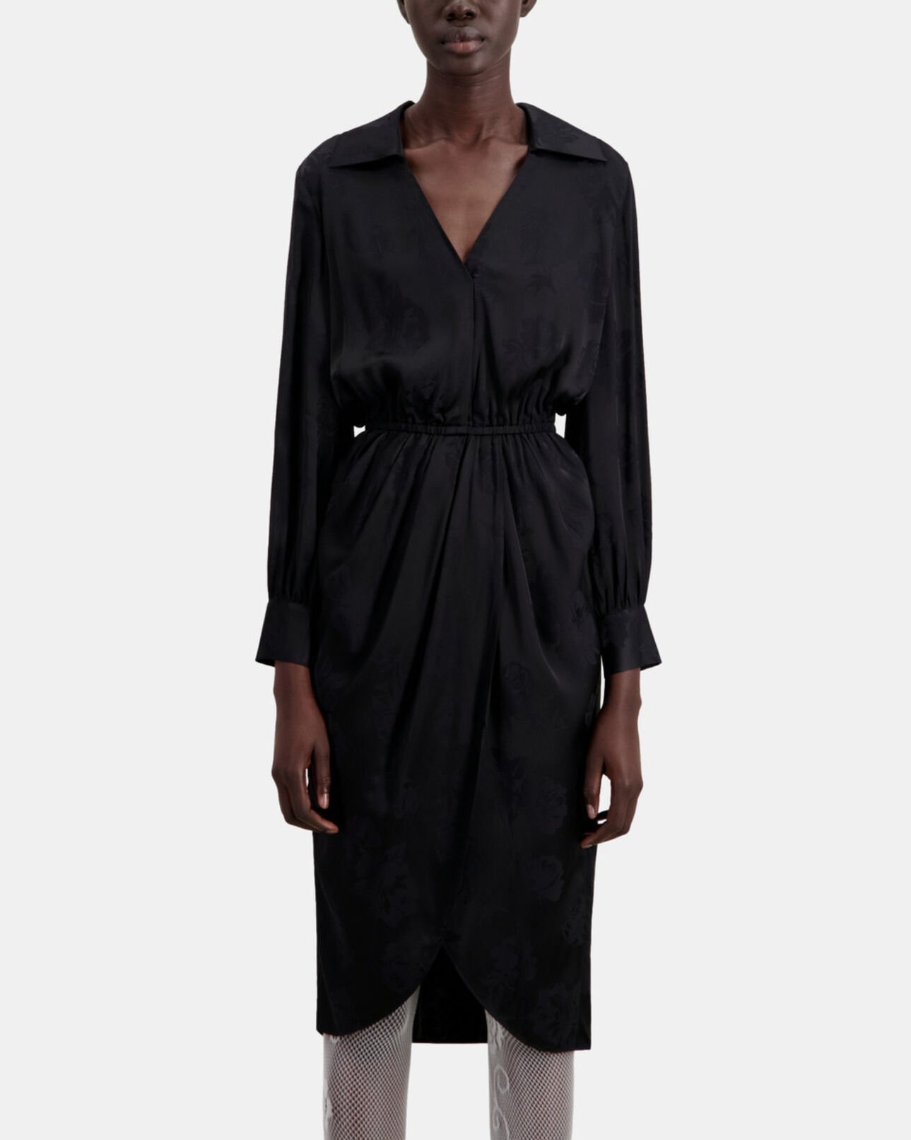 The Kooples DAMEN BLACK halblanges schwarzes kleid mit blumenmotiv