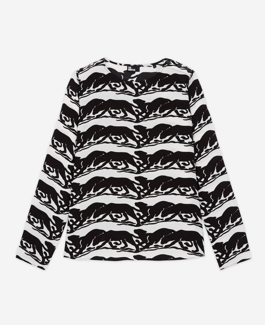 The Kooples F BLACK / WHITE panther printed blouse
