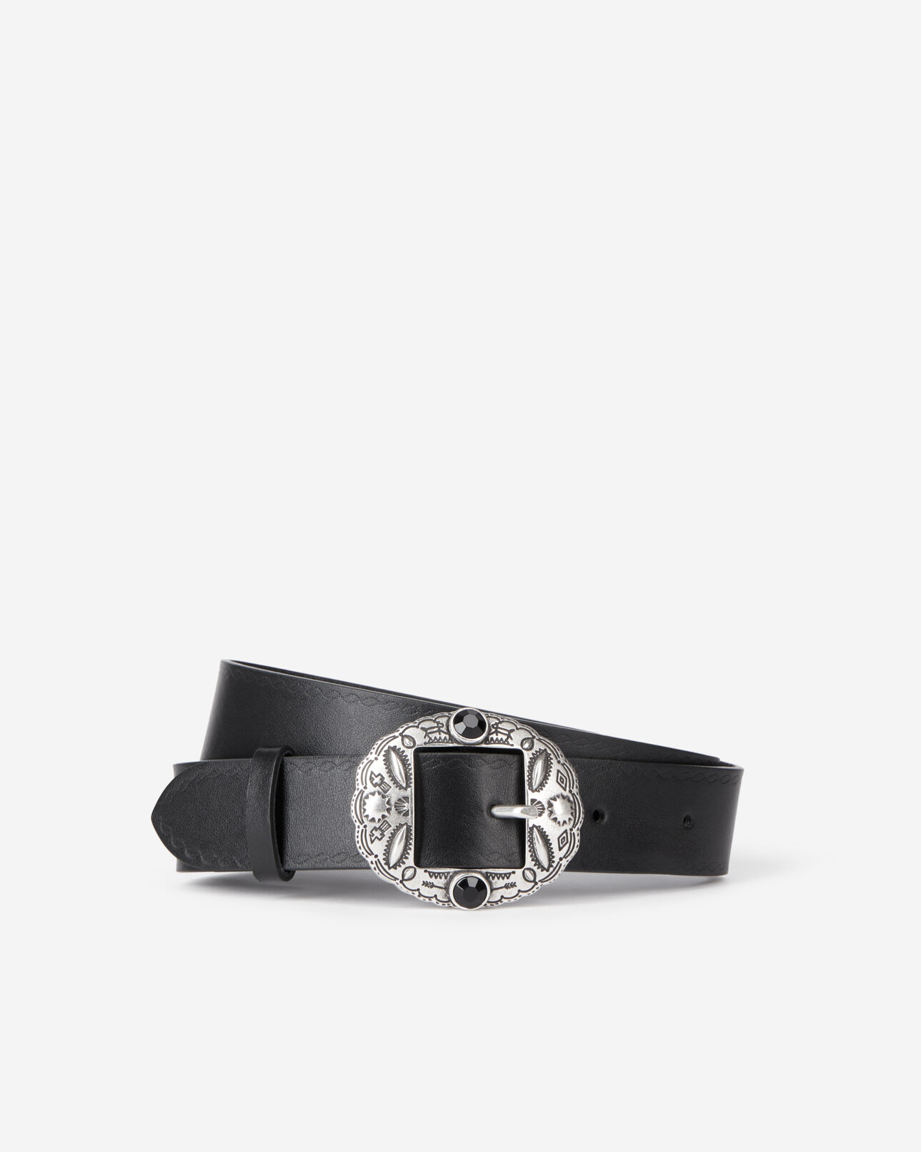 The Kooples WOMEN BLACK black leather belt with metallic inserts