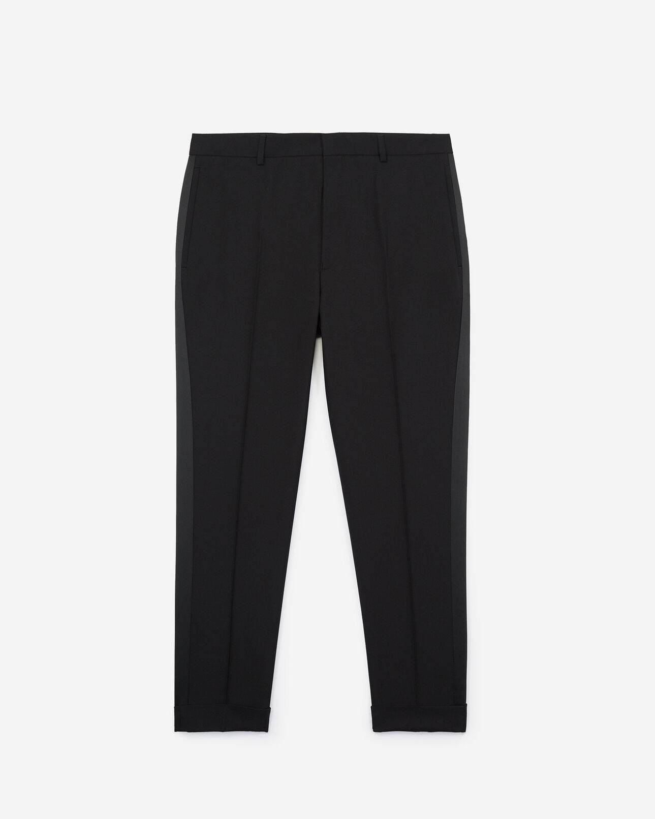 The Kooples MEN BLACK wool trousers with satin bands and turn-ups at the bottom of the legs