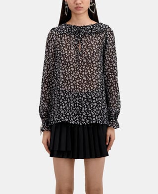 The Kooples F BLACK-ECRU printed top with ruffles