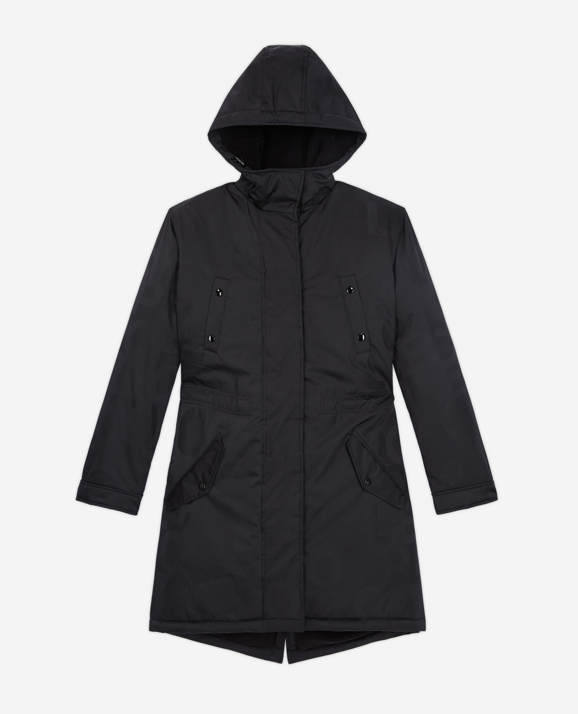 Long black parka with The Kooples logo