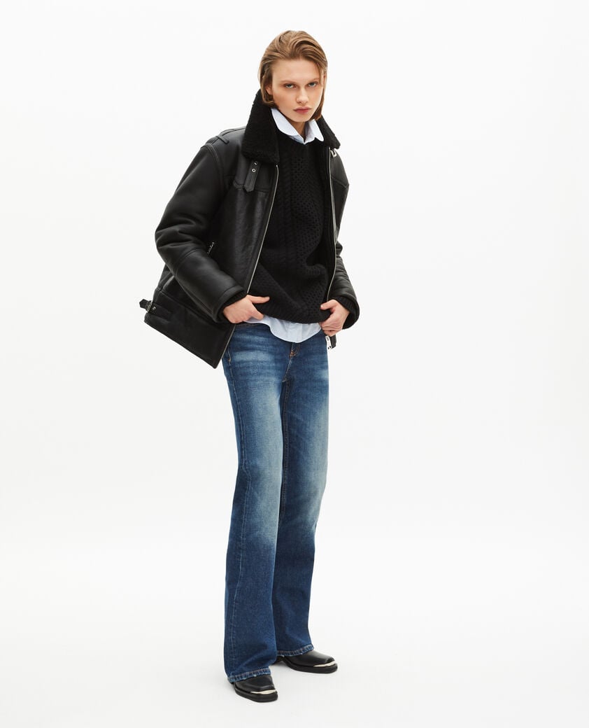 The Kooples WOMEN BLACK short sheepskin with black sherpa collar
