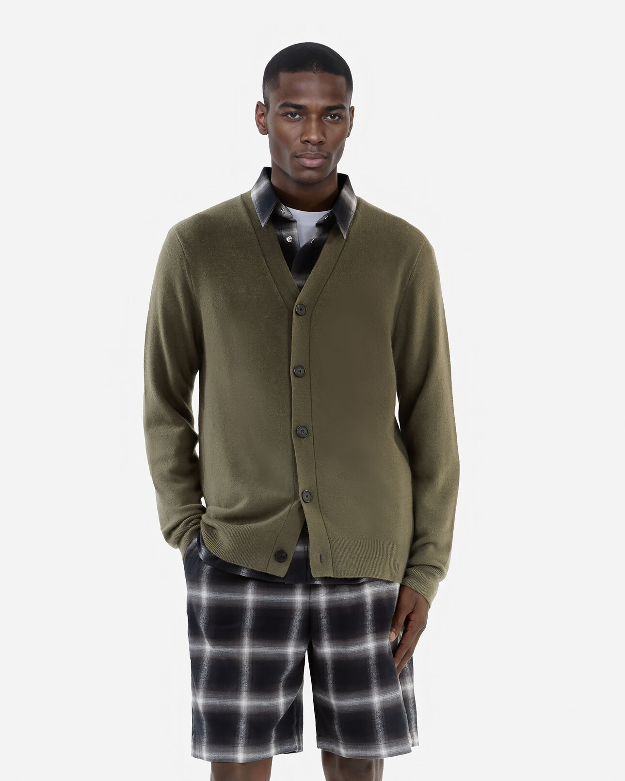 The Kooples HOMME OLIVE KAKI cardigan en cachemire kaki