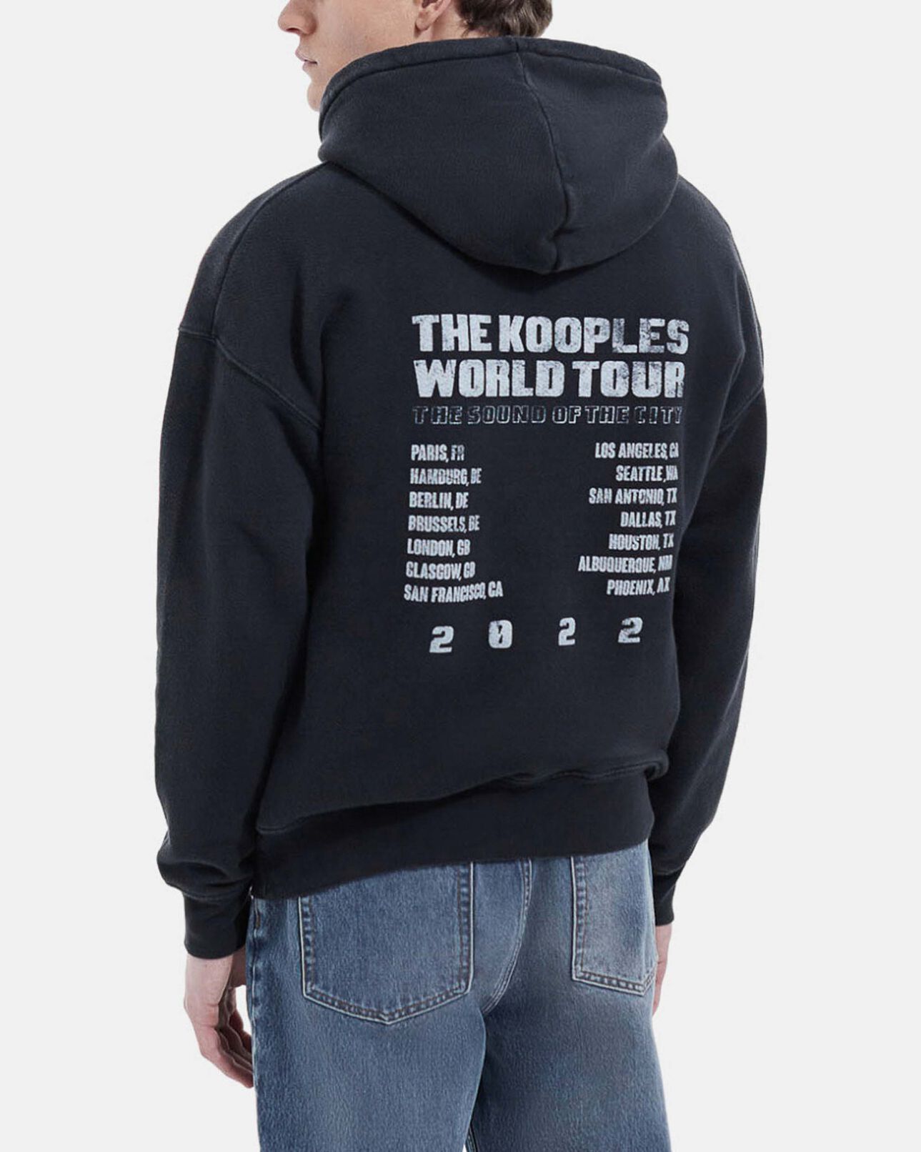 The Kooples HOMME BLACK WASHED sweat capuche noir délavé oversize print