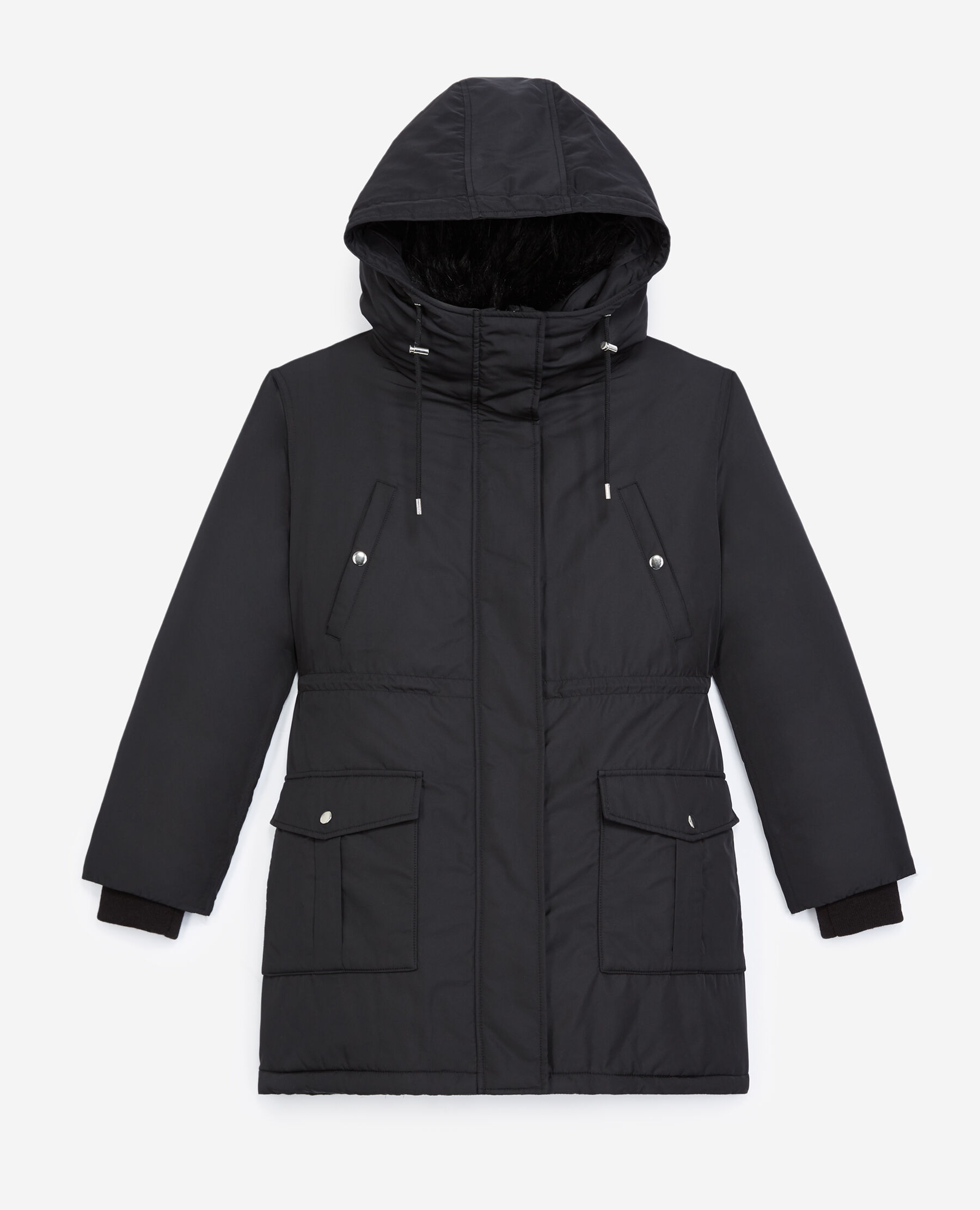 Manteau femme noir sales capuche fourrure noire