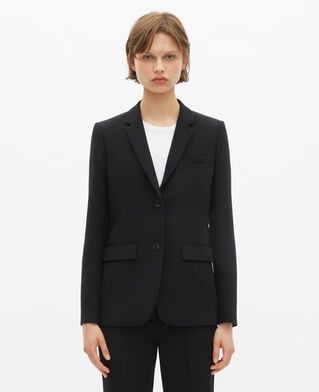 The Kooples WOMEN BLACK black crepe tailored jacket, structured cut