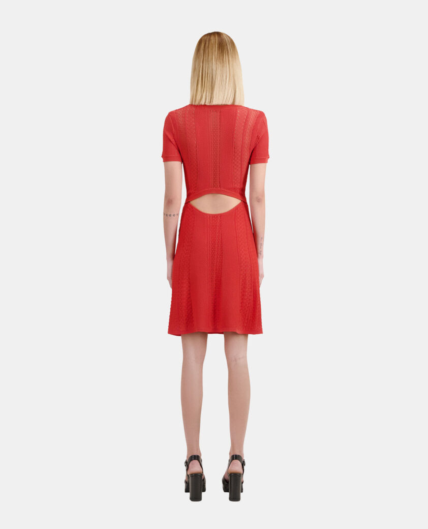 The Kooples WOMEN RED BRIQUE short red openwork knit dress