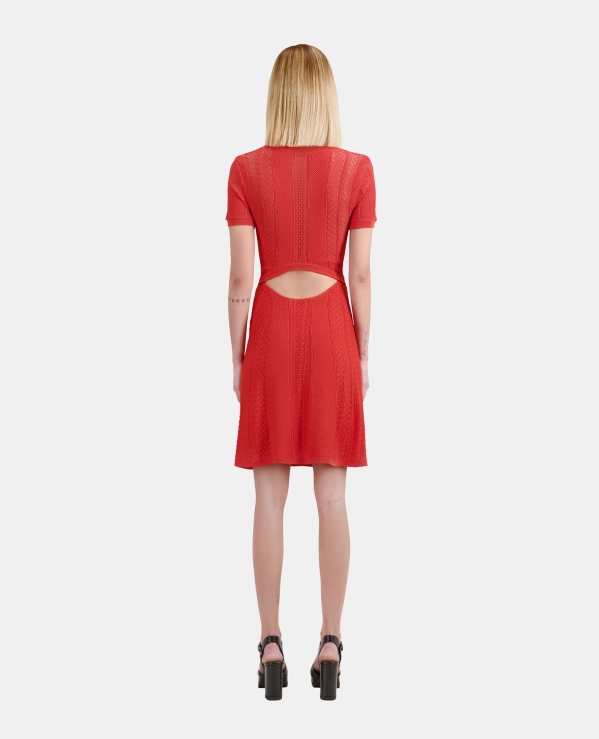 Short red openwork knit dress, RED BRIQUE, hi-res image number null