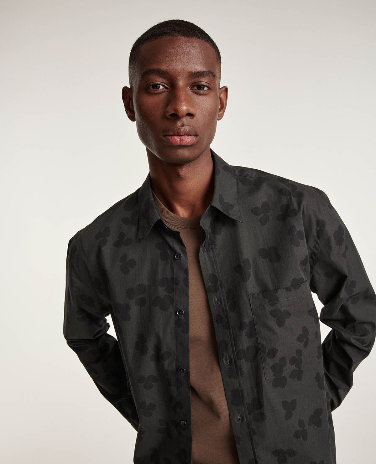 Dark green cotton shirt with floral motif The Kooples