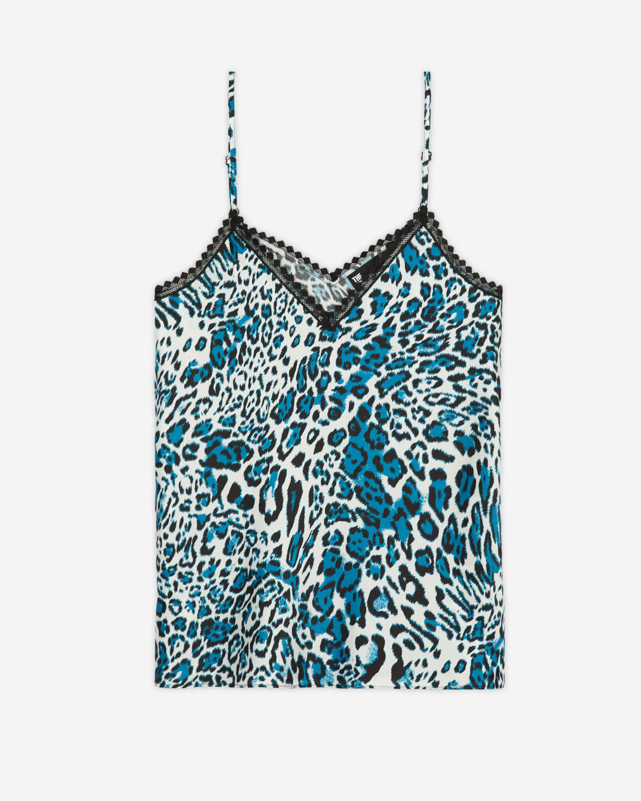 The Kooples WOMEN BLUE WHITE printed silk camisole with lace details