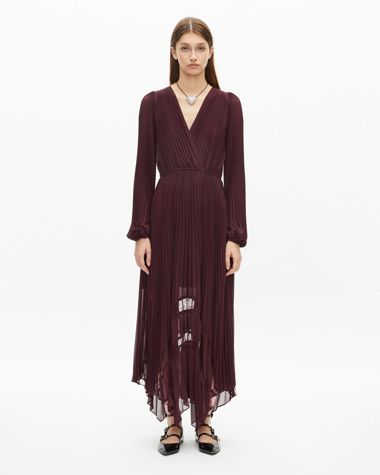 The Kooples WOMEN BURGUNDY long burgundy pleated dress
