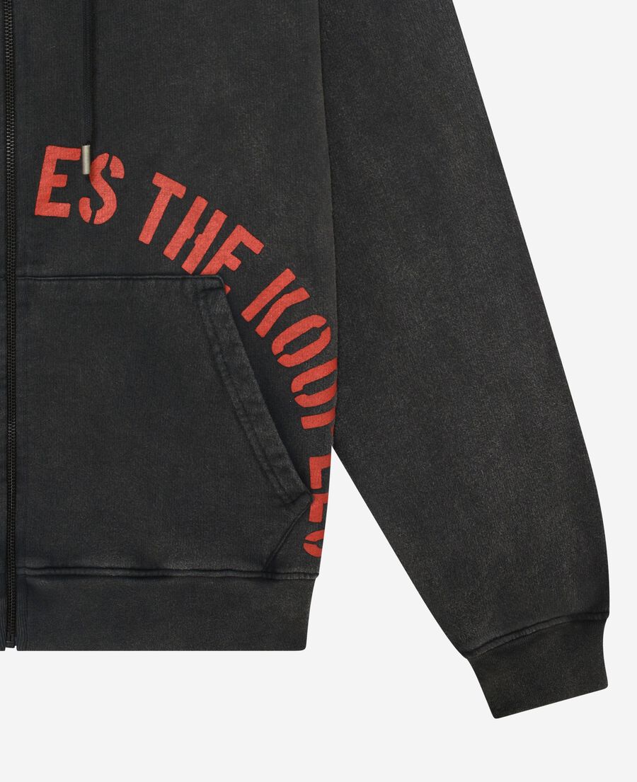 The Kooples HOMME BLACK WASHED sweatshirt zippé avec sérigraphie noir