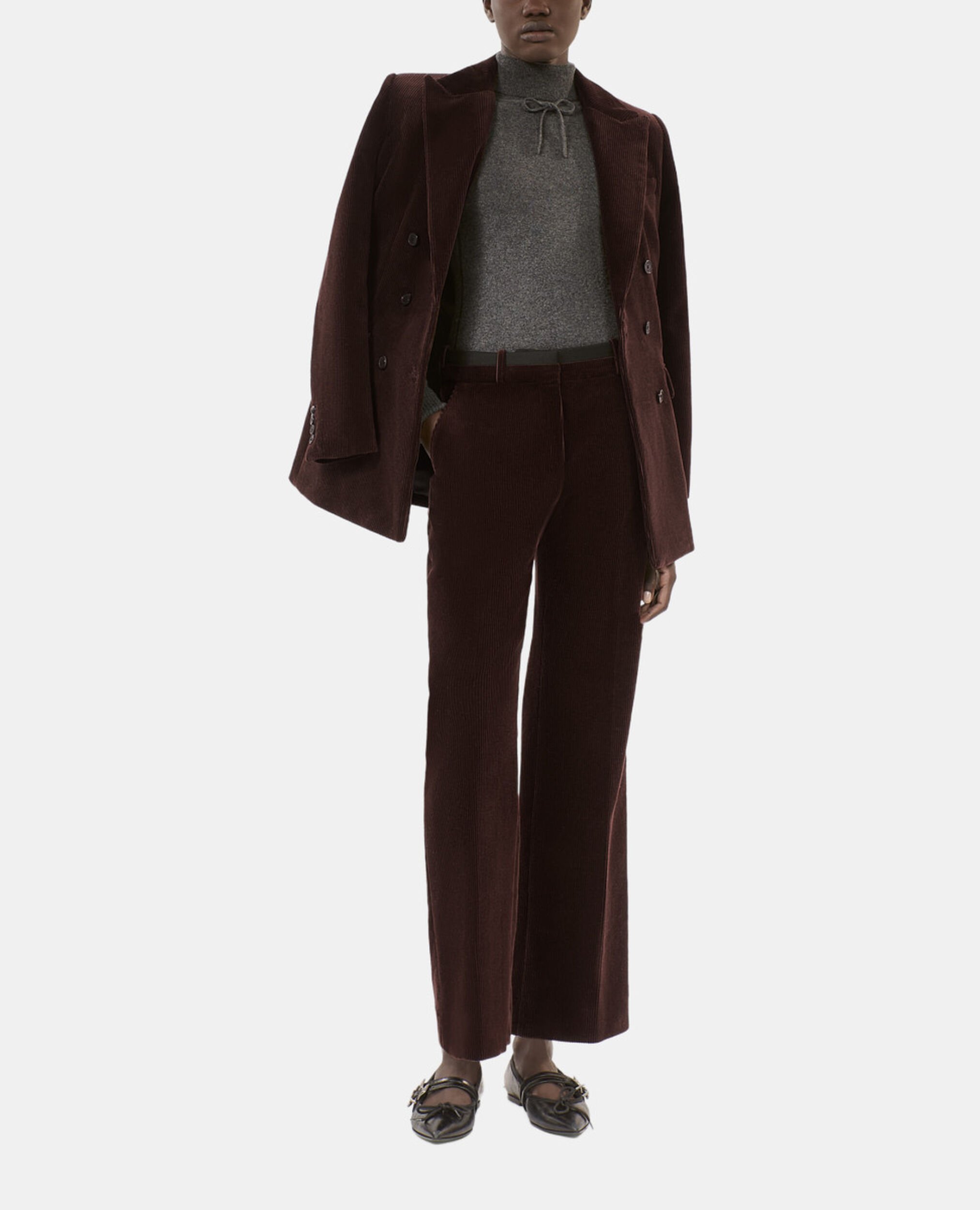 Pantalon tailleur droit en velours côtelé marron, BROWN, hi-res image number null