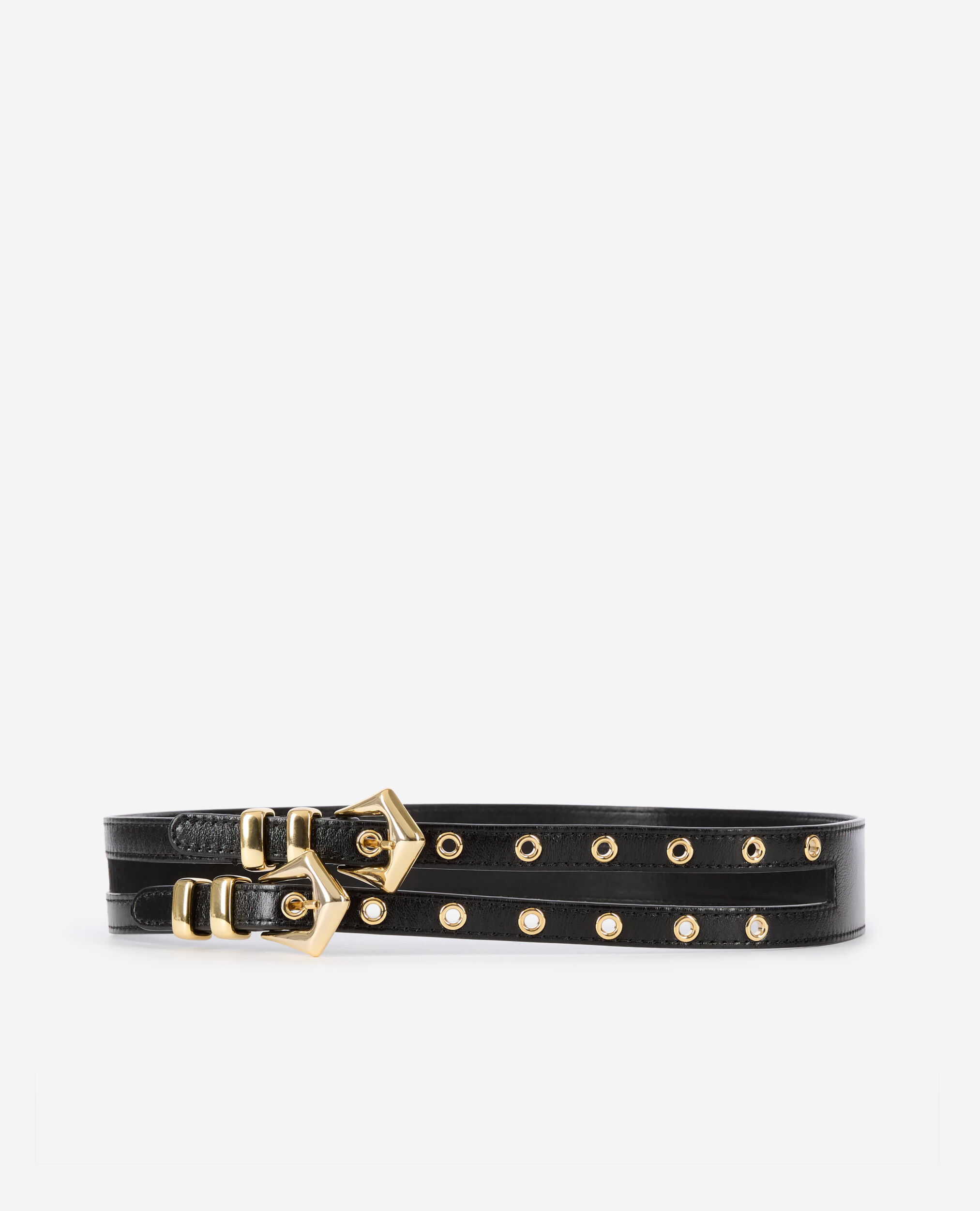 Ceinture a double boucle en cuir noir