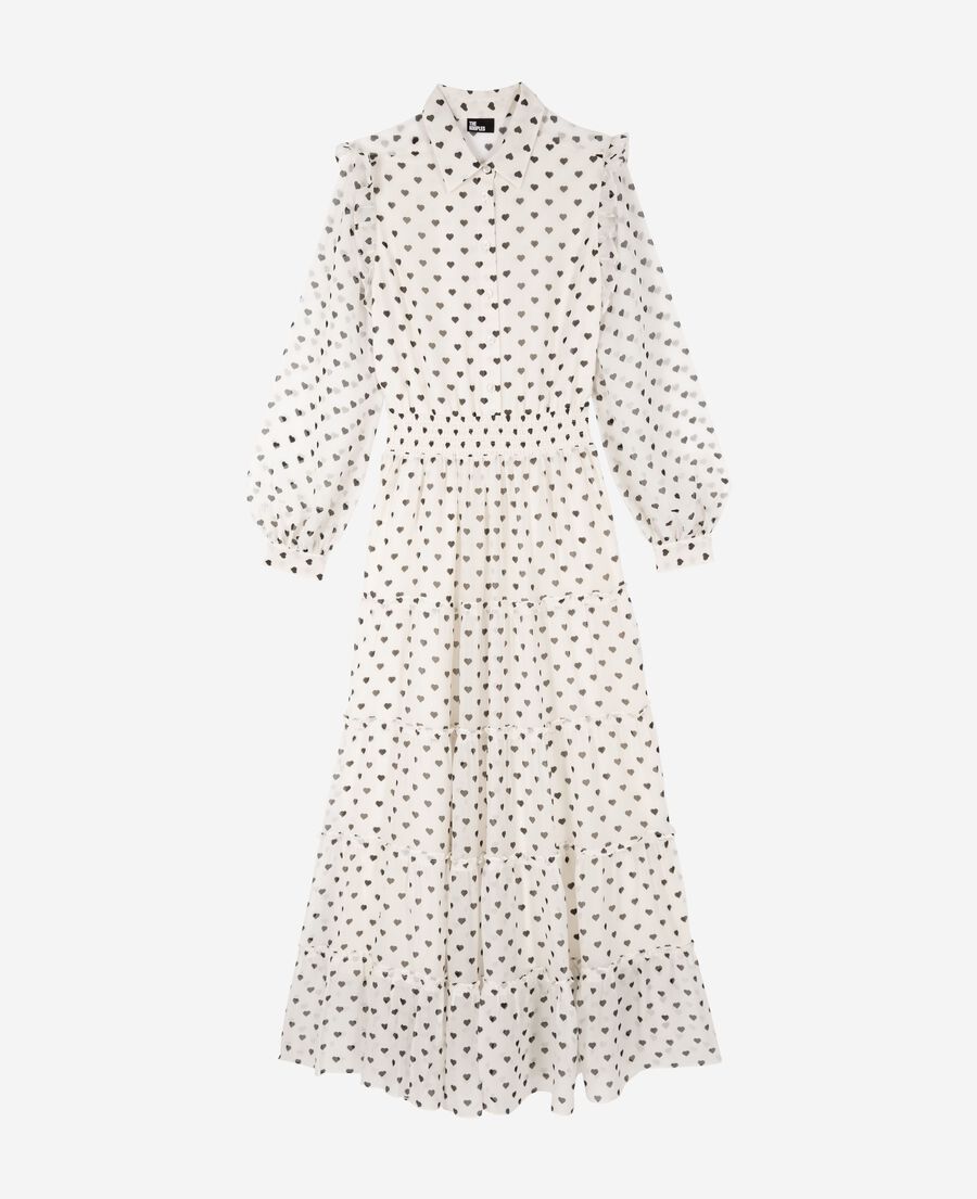 The Kooples FEMME WHITE / BLACK robe longue imprim&eacute; c&oelig;urs &eacute;crue