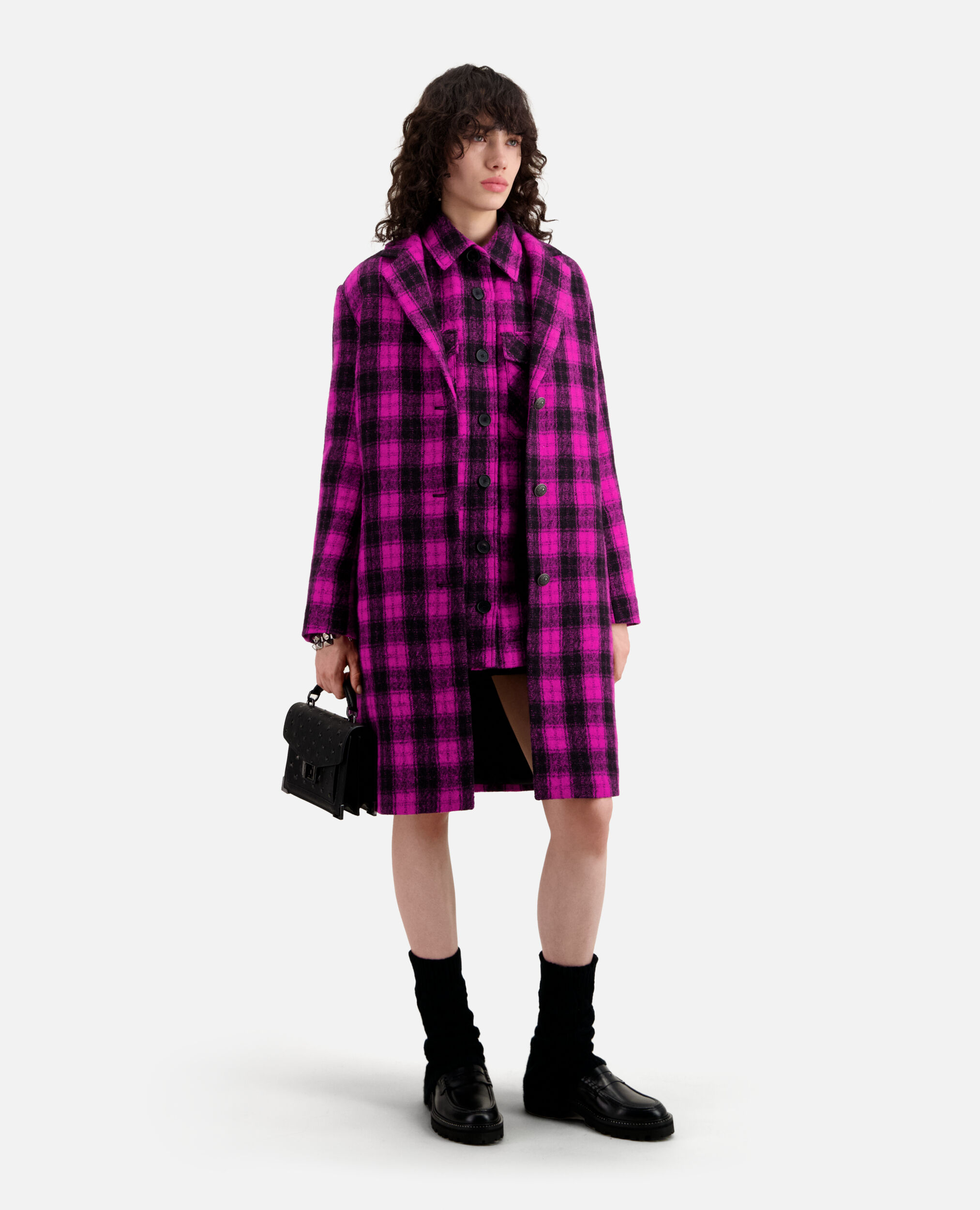 Long coat with black and pink checks, PINK BLACK, hi-res image number null