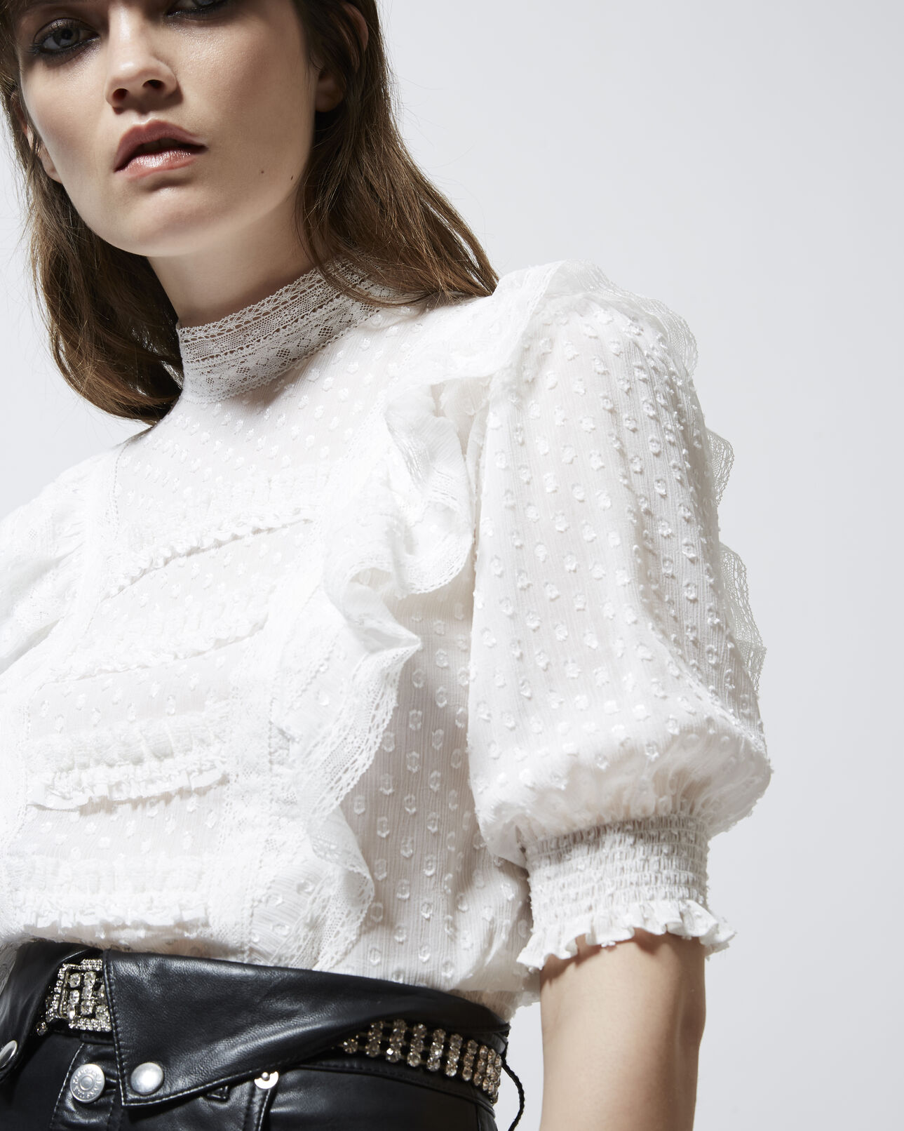 The Kooples WOMEN ECRU frilly long-sleeve ecru top