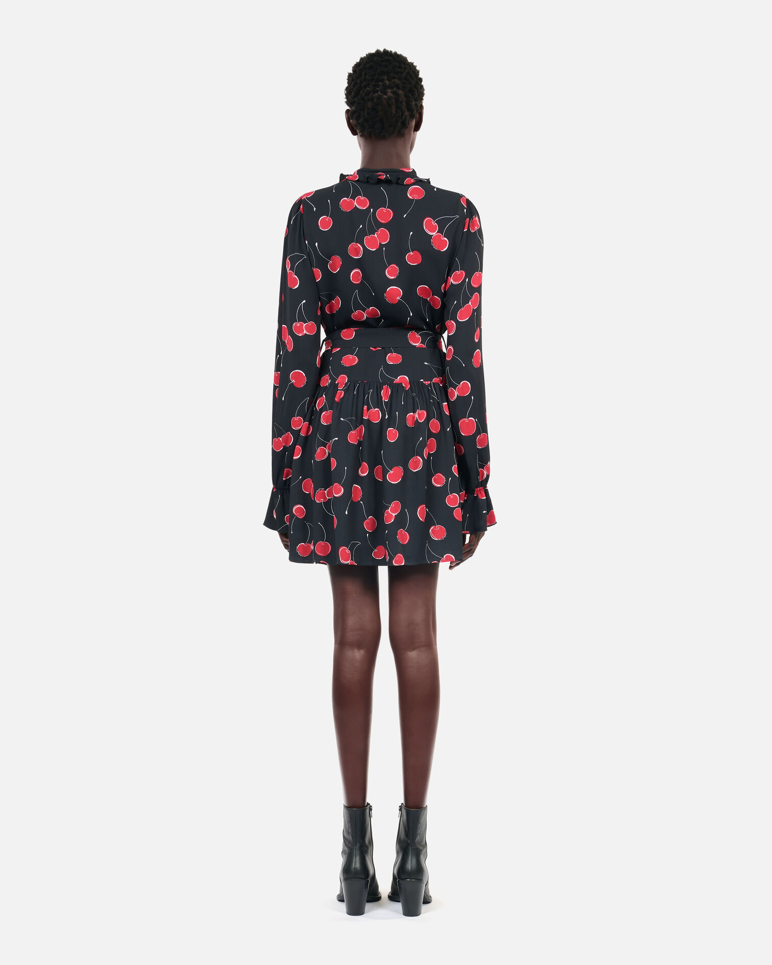 Short cherry printed dress, BLACK - RED, hi-res image number null